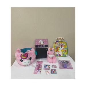 Plush Unicorn Gift Basket Set Stuffed Animal Night Light Chalk Board Game Toys
